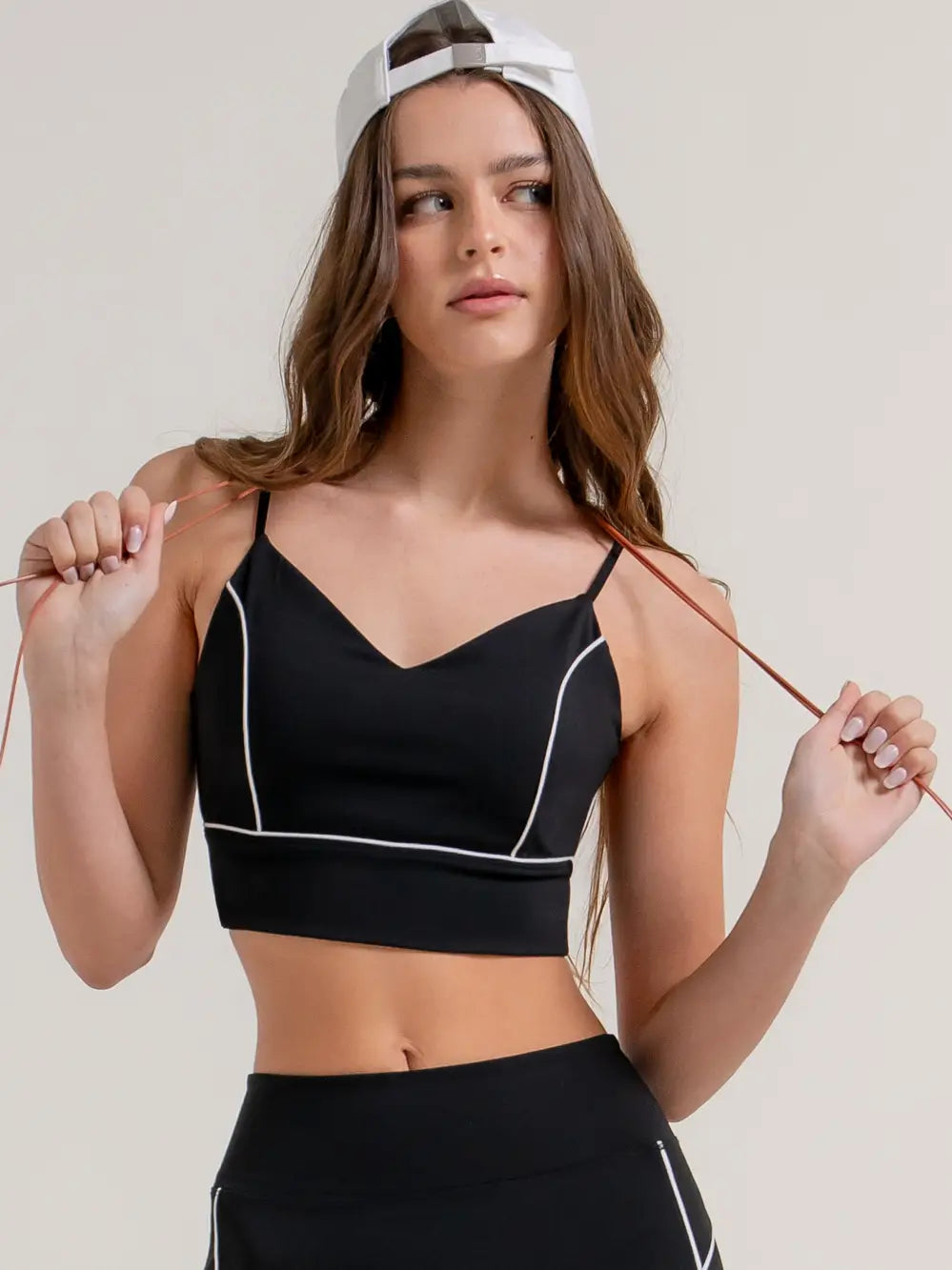 Black Contrast Trim Strappy Sports Bra Crop Top