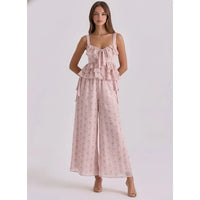 Blush Pink Floral Ruffle Top with Front Bow Tie Detail