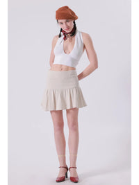 White Ribbed Halter Neck Crop Top with Deep V Neckline