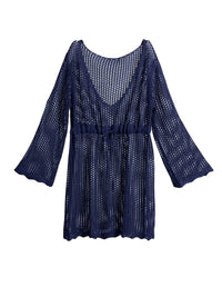 Navy Open Knit V-Neck Beach Cover-Up Tunic