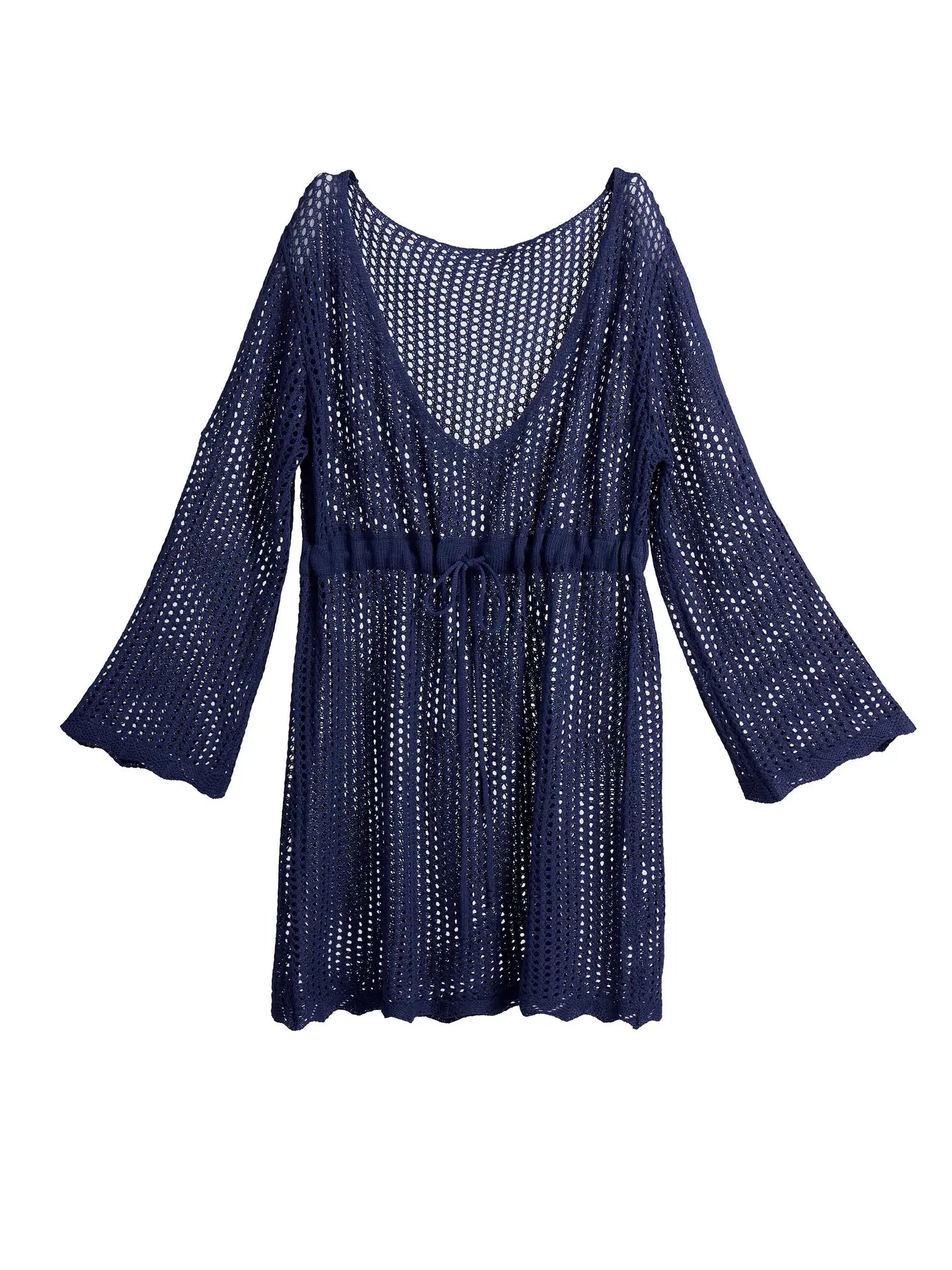 Navy Open Knit V-Neck Beach Cover-Up Tunic