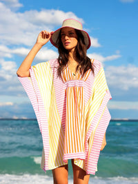 Multicolor Stripe V-Neck Beach Cover-Up Kaftan