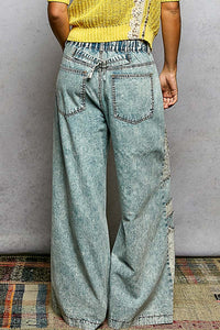 Boho Patchwork Lace Wide Leg Denim Pants