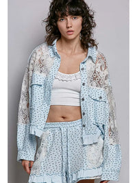 Blue Floral Lace Patchwork Top