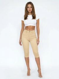 Classic Nude High Waisted Capri Pants with Stretch Fit