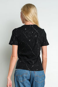 Black Galaxy Speckled Short Sleeve Crew Neck Tee