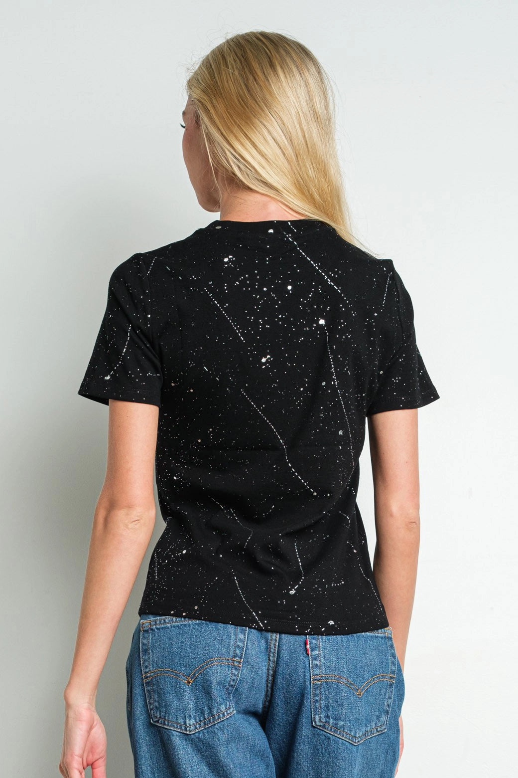 Black Galaxy Speckled Short Sleeve Crew Neck Tee