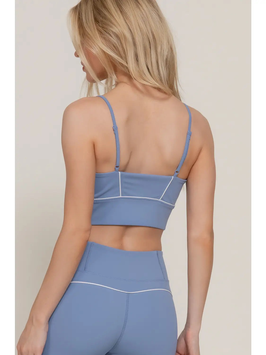 Blue Contrast Trim Strappy Sports Bra Crop Top