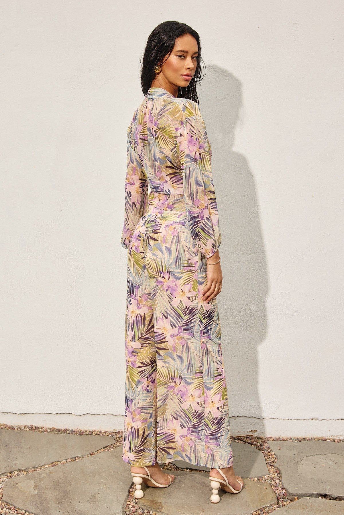 Tropical Lilac and Green Wide Leg Pants