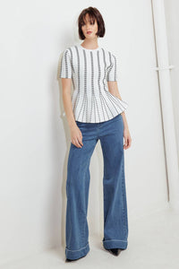 Monochrome Optical Illusion Peplum Knit Top