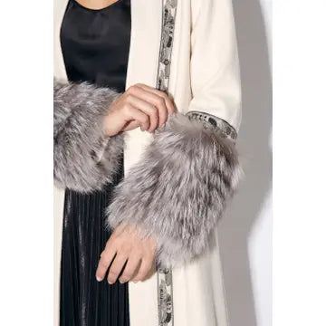Vegan Fur Cuff Embroidered Open-Front Duster Coat