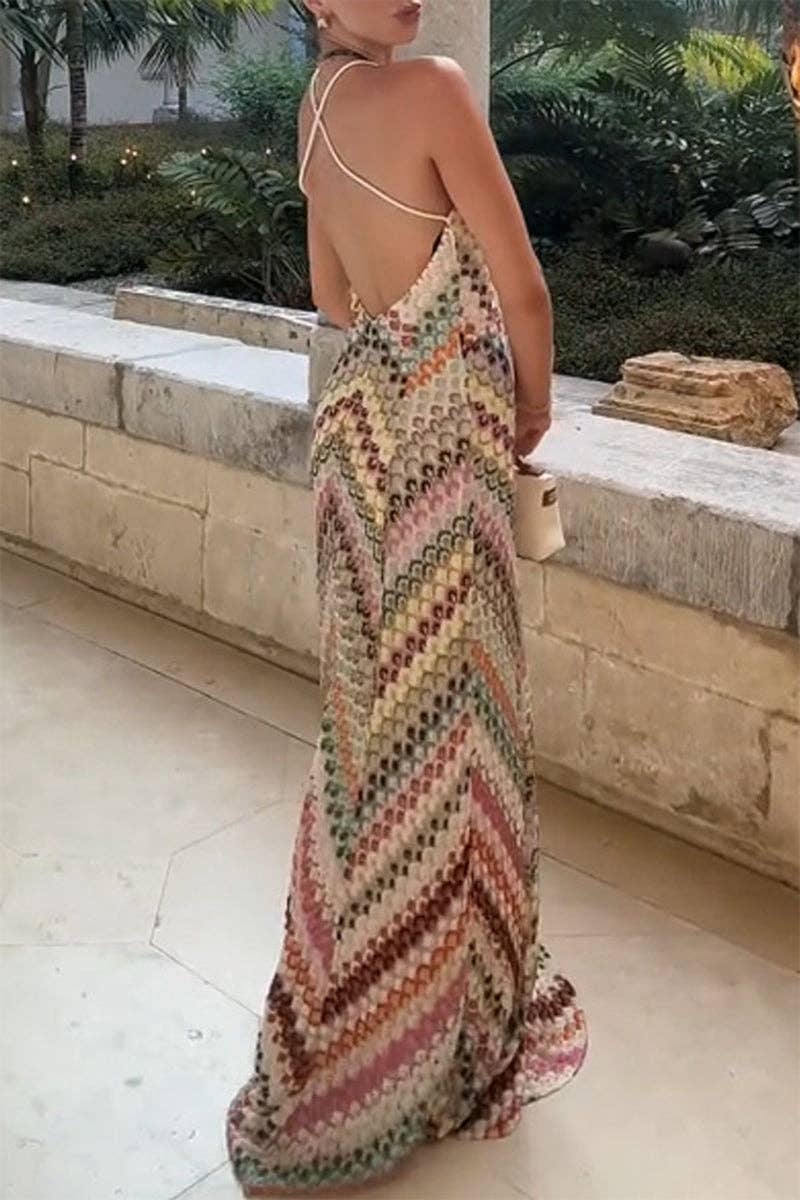 Bohemian Crochet Maxi Dress Beige / S