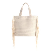 White Woven Tote Bag with Fringe Detail