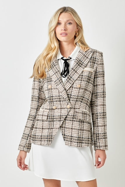 Beige Tweed Blazer Jacket