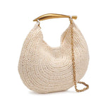 Chic Woven Hobo Bag with Gold Handle and Chain