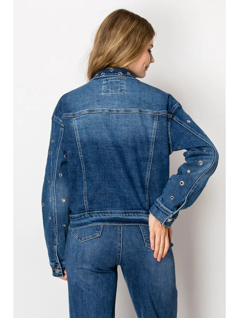 Eyelet Embellished Classic Denim Jacket