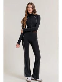 Black Contrast Stitch Zip-Up Active Wear Jacket