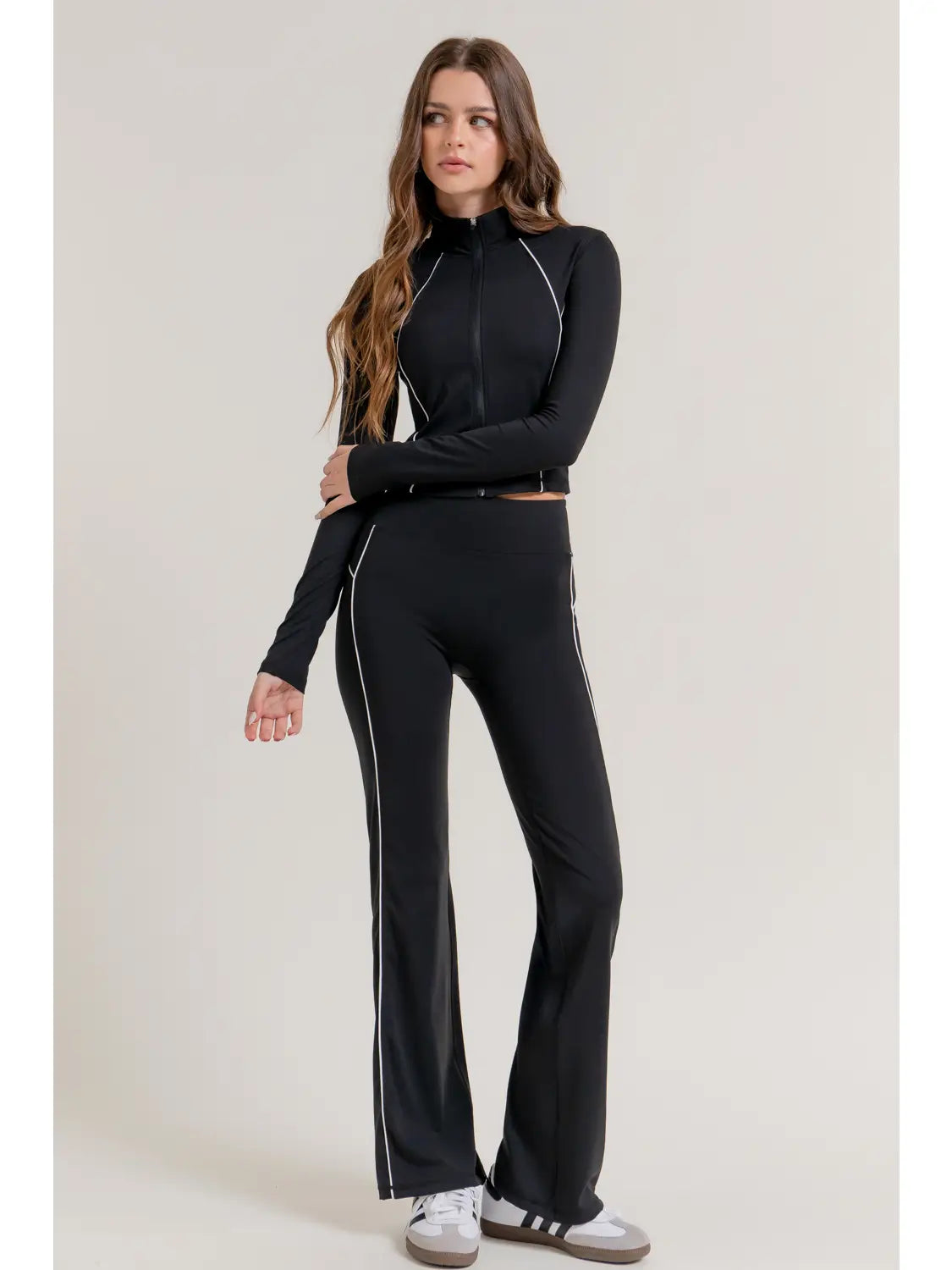 Black Contrast Stitch Zip-Up Active Wear Jacket