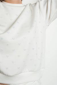 Crystal Heart Embellished White Sweatshirt