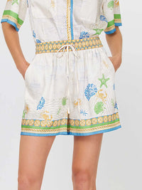 Coastal Print Drawstring Waist Lounge Shorts