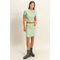 Mint Green Textured Crop Top and Mini Skirt Set