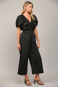 Wide Leg Puff Sleeve Jumpsuit in Classic Black