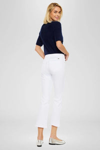 High Rise Cropped Kick Flare White Jeans with Side Slit Hem