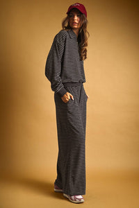 Striped Towel Fabric Pants & Half Zip Pullover