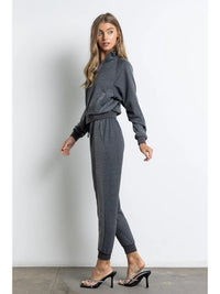 Charcoal Rhinestone Stripe Zip-Up Jacket & Jogger Set
