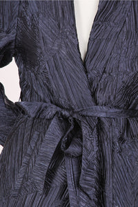 Blue Textured Belted Midi Coat