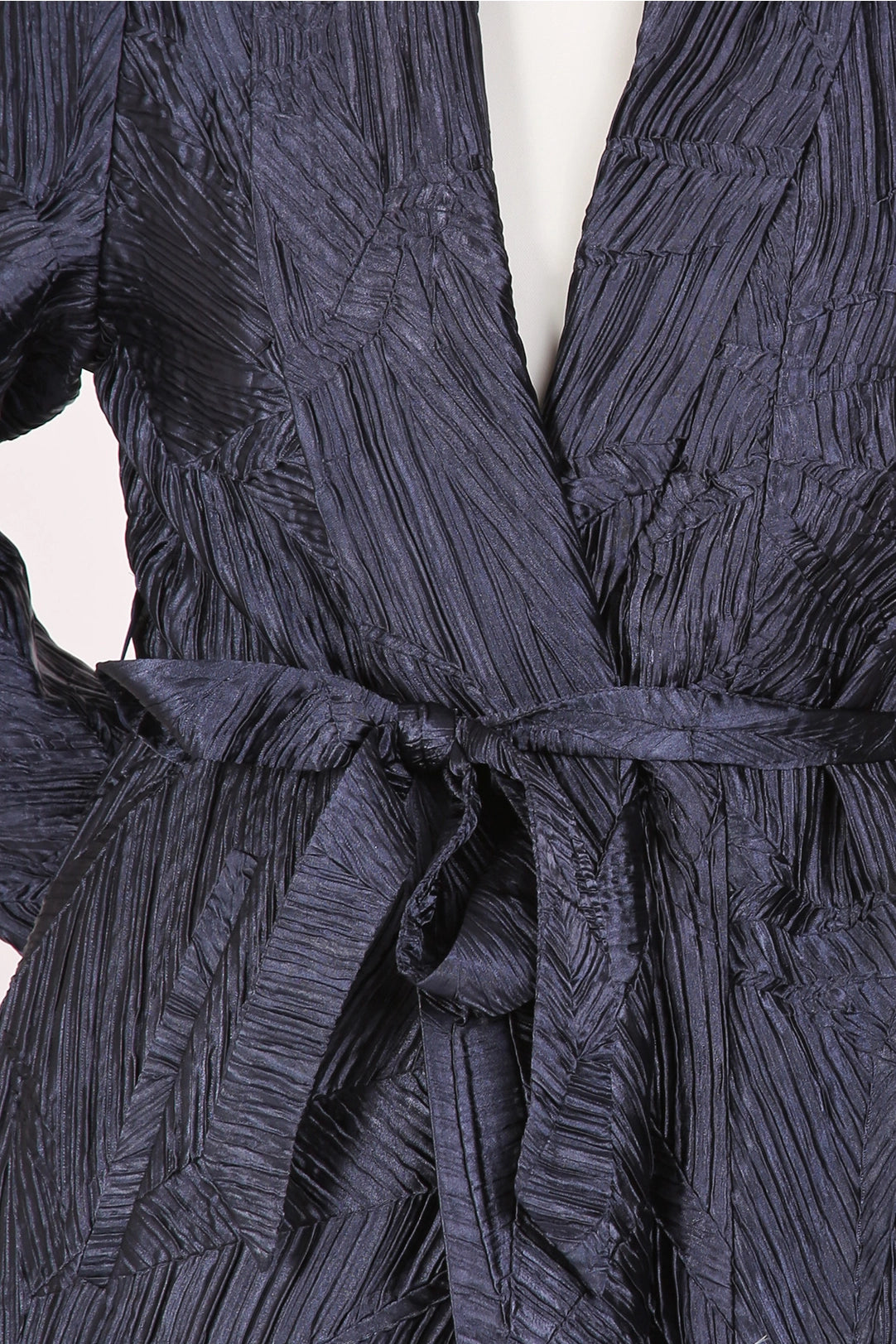 Blue Textured Belted Midi Coat