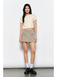 Cream Short Sleeve Cropped Knit Cardigan