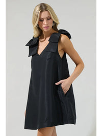Black Bow Shoulder A-Line Mini Dress