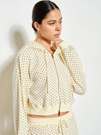 Polka Dot Cropped Zip-Up Hoodie Jacket