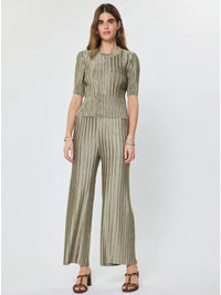 Pleated Wide Leg Drawstring Pants Olive Green