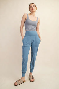 Blue High-Waisted Joggers With Pockets