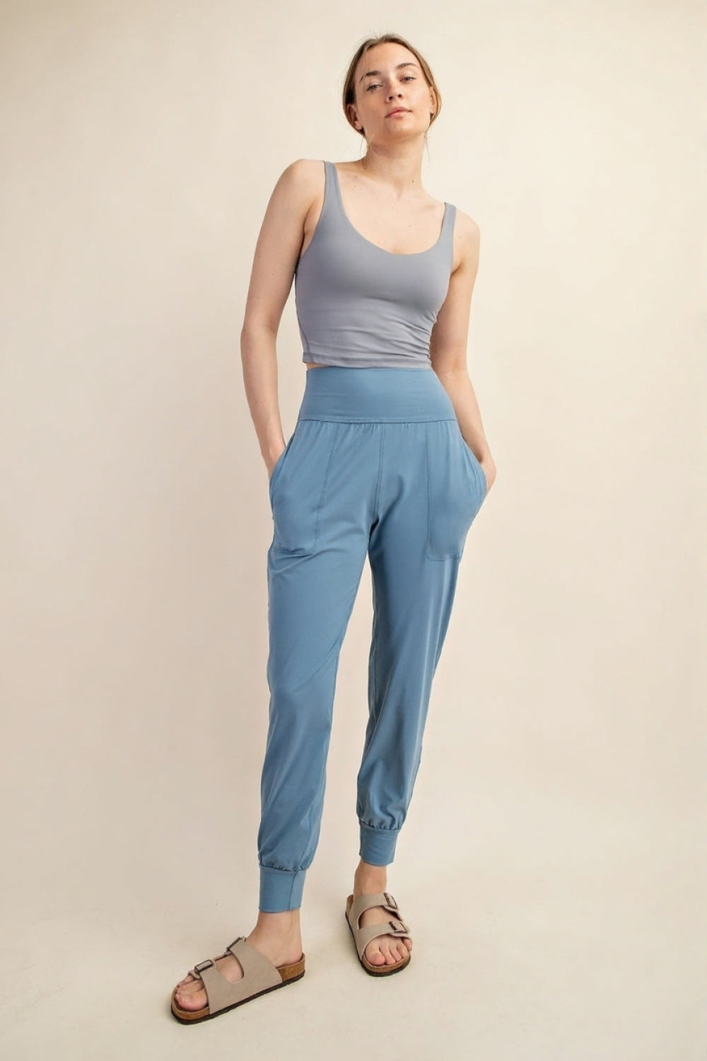Blue High-Waisted Joggers With Pockets