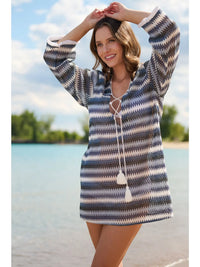 Striped Knit Tassel Tie Beach Cover-Up Dress