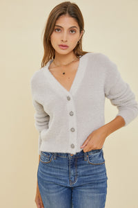 Fuzzy Button Up Crystal Cardigan