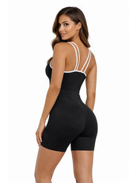 Black Contrast Strap Fitted Active Romper