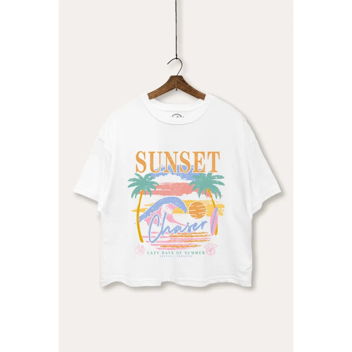 Sunset Chaser Graphic Cropped Tee in White