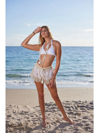 Boho Crochet Trim White Beach Shorts