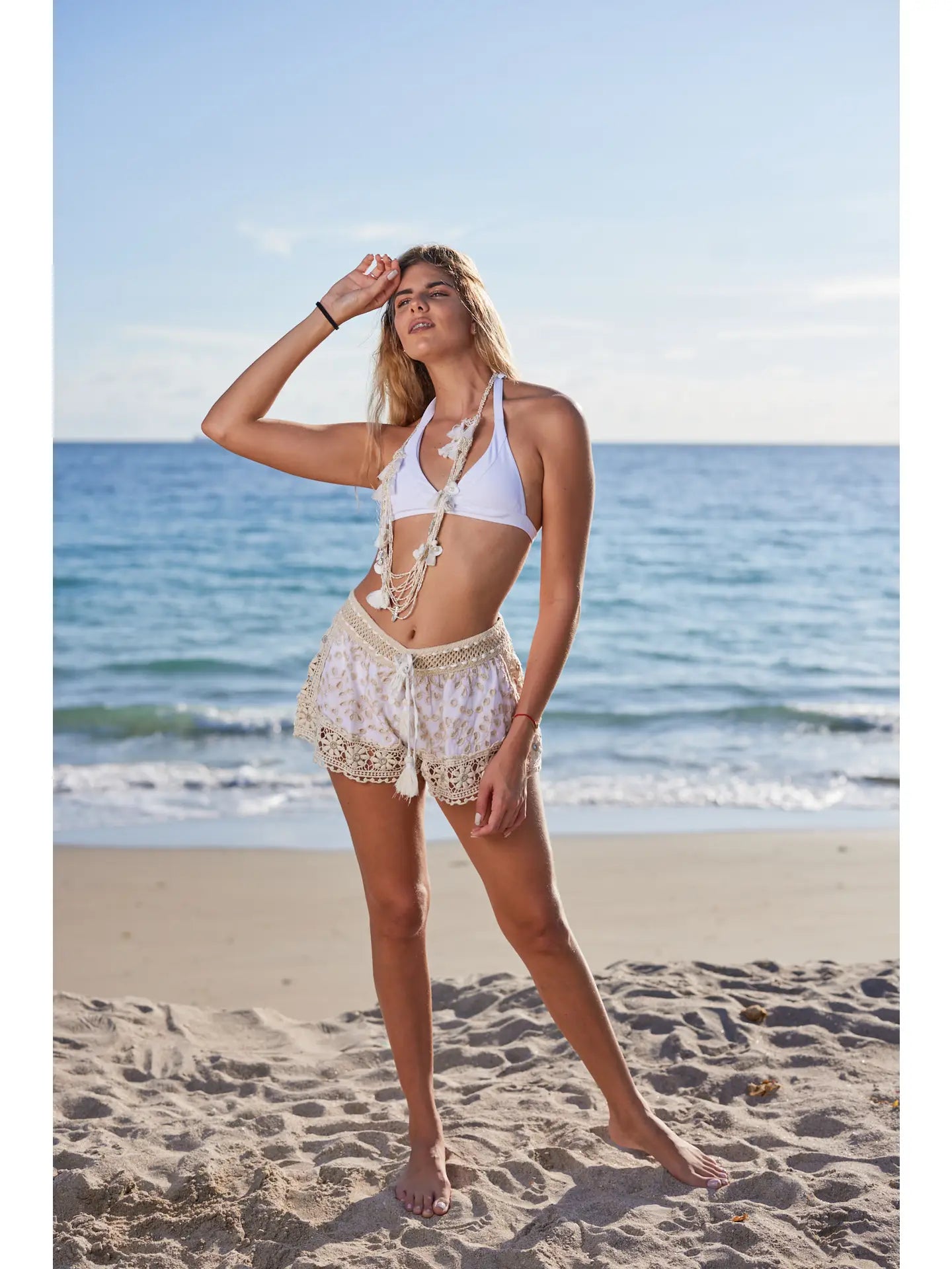 Boho Crochet Trim White Beach Shorts