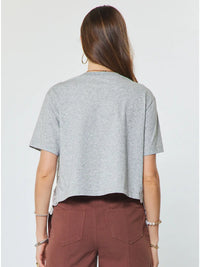 Lace Hem Cropped Short Sleeve Top Gray