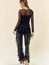 Leather Fringe Flare Pants in Black