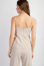 STRETCH LINEN TAILORED BUTTON TUBE TOP