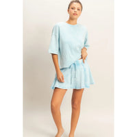 Light Blue Washed Lounge Skort with Drawstring Waist