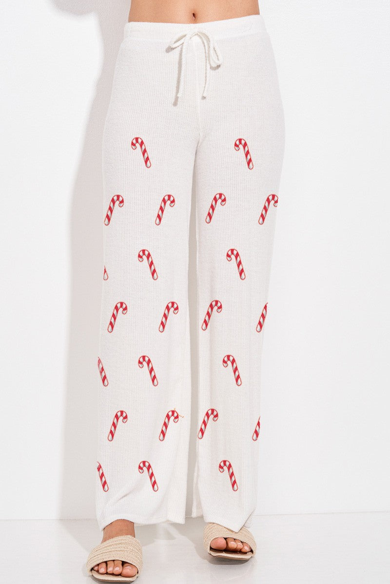 Candy Cane Print Hoodie Loungewear Set