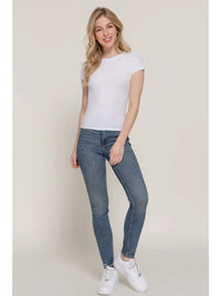 White Ribbed Crew Neck Fitted Short Sleeve Tee