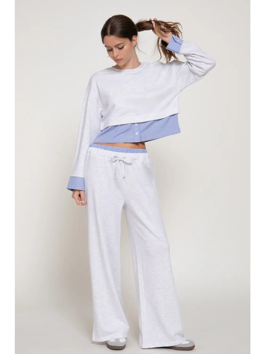 Gray Drawstring Wide Leg Lounge Pants